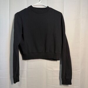 Hollister Cropped Sweatshirt Small‎ Black Crewneck Pullover Long Sleeve